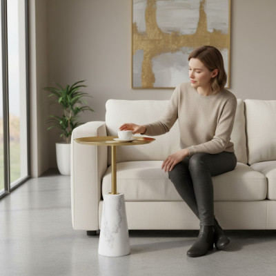 Witte bijzettafel Designer salontafel Woonkamer Luxe metalen meubels