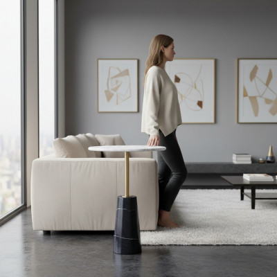 Luxe ronde marmeren bijzettafel Hoogwaardige tafel Salontafel Meubilair
