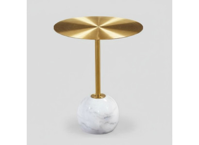 Kleine ronde bijzettafel met opbergplaat gouden blad ontwerper woonkamer