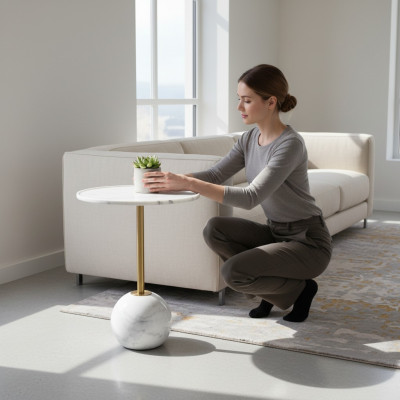 Witte bijzettafel Stijlvolle ronde woonkamer salontafel Marmeren meubels