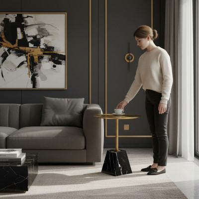 Zwarte ronde salontafel Luxe woonkamer Bijzettafeltjes
