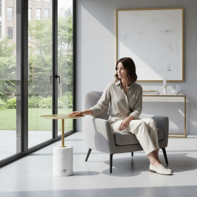 Luxe witte bijzettafel woonkamer kunstmarmer salontafel