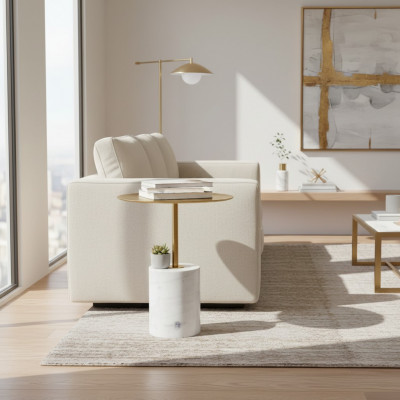Luxe witte bijzettafel woonkamer kunstmarmer salontafel