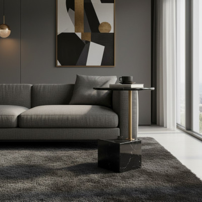 Moderne zwarte bijzettafel met marmeren uitstraling tafels voor in de woonkamer meubels