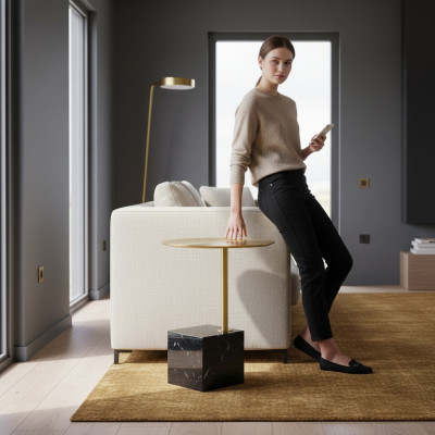 Ontwerper Zwart-Gouden Bijzettafel Luxe Woonkamer Metalen Tafels Tafel