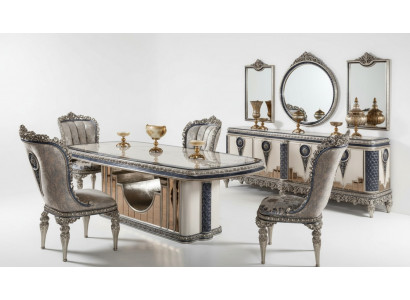 Grijze eetkamerset, klassieke eetkamermeubels, eettafel, dressoir, nieuw