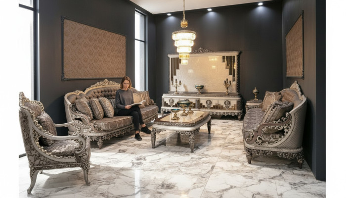 Luxe bankstel 3+3 salontafel bank bank Modern Grijs Set Nieuw
