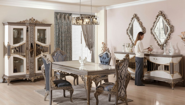 Luxe witte eetkamerset eetkamer meubels tafel stoelen spiegel