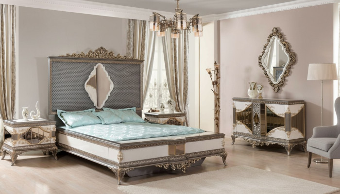 Klassieke slaapkamerset Hoge kwaliteit set Tweepersoonsbed Commode Bank