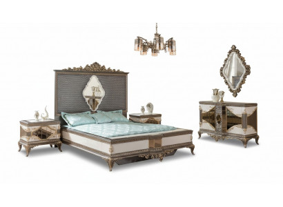 Klassieke slaapkamerset Hoge kwaliteit set Tweepersoonsbed Commode Bank
