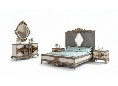 Klassieke grijze slaapkamer luxe set tweepersoonsbed 2x nachtkastjes