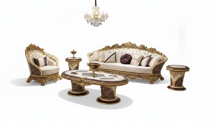 Witte-gouden Chesterfield bankstel 3+1 zitter salontafel set 3-delig bank