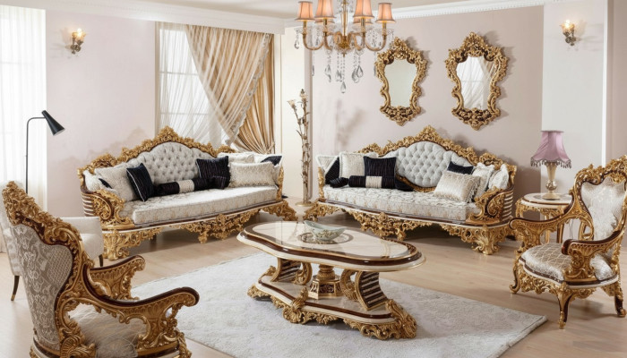 Wit-gouden Chesterfield bankstel 3+3+1 zits bank fauteuil 3-delig.