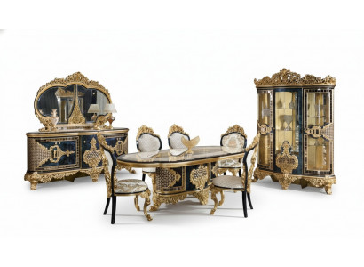 Stijlvolle klassieke eetkamerset eettafel ladenkast spiegel stoelen