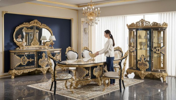 Zwart-gouden eetkamerset eettafel houten meubels eettafel 5-delig nieuw.