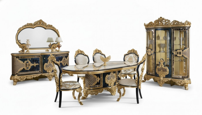 Zwart-gouden eetkamerset eettafel houten meubels eettafel 5-delig nieuw.