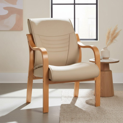 Kunstlederen stoel in beige design, gestoffeerde stoel eetkamerstoel kantoorstoel.