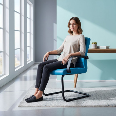 Wachtkamer Praktijk Kantoor Kantoorinrichting Blauw Leren Stoelen Vergaderstoel