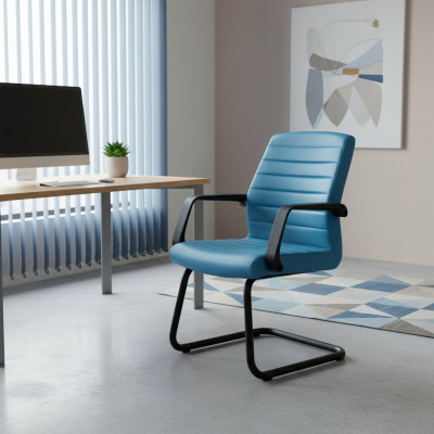 Wachtkamer Praktijk Kantoor Kantoorinrichting Blauw Leren Stoelen Vergaderstoel