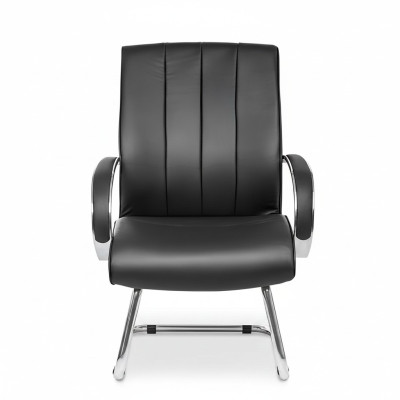 Chefsessel van zwart leder met bekleding, bureaustoel, computerstoelen, stomeubilair, nieuw.
