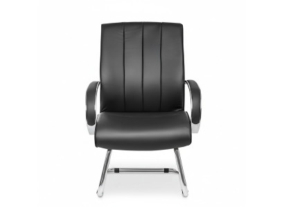 Chefsessel van zwart leder met bekleding, bureaustoel, computerstoelen, stomeubilair, nieuw.