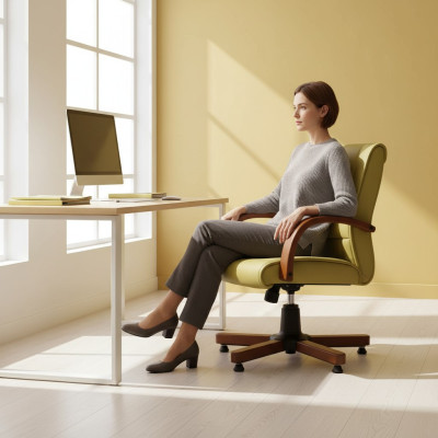 Computer Draaistoel Moderne Groene Bureaustoel Gestoffeerde Kunstleren Fauteuil