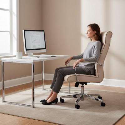 Stoel Beige Bureaustoel Bureau Draaistoel Fauteuil Stoelen Directiestoel Kantoor