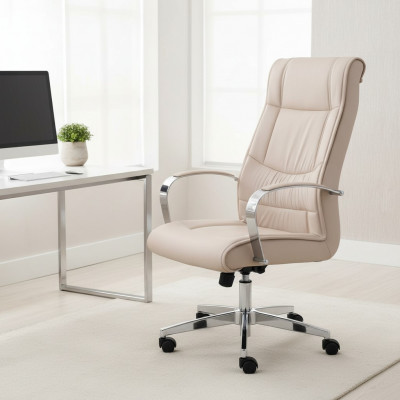 Stoel Beige Bureaustoel Bureau Draaistoel Fauteuil Stoelen Directiestoel Kantoor