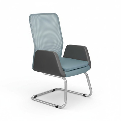 Moderne bureaustoel met stijlvolle gestoffeerde textiel in blauw. Nieuwe stoel.
