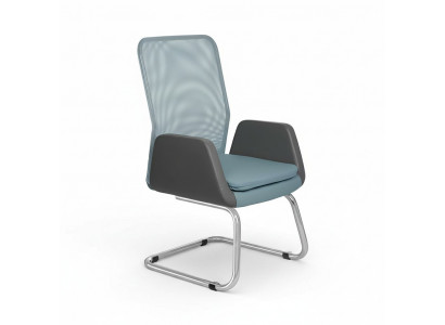 Moderne bureaustoel met stijlvolle gestoffeerde textiel in blauw. Nieuwe stoel.