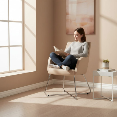 Ontwerpstoel Armstoel Gestoffeerde stoelen Luxe textiel fauteuil Beige bureaustoel