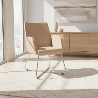 Ontwerpstoel Armstoel Gestoffeerde stoelen Luxe textiel fauteuil Beige bureaustoel