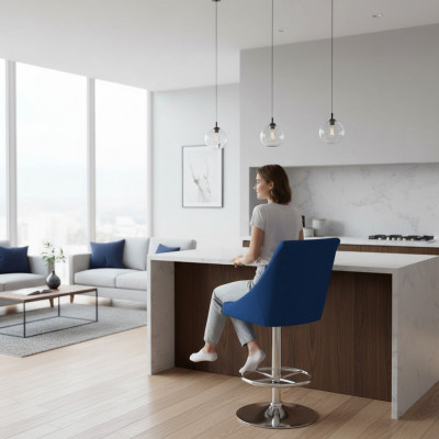 Modern Hoogwaardige Blauwe Stoel Designer Barkruk Textiel Luxe Meubels nieuw