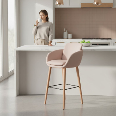 Barkruk, Beige kunstleren ontwerp barkrukken, krukken, hocker.