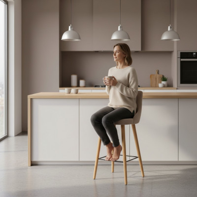 Moderne Barkruk Stoel Designer Houten Eetkamerstoel Kruk Beige Nieuw