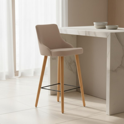 Moderne Barkruk Stoel Designer Houten Eetkamerstoel Kruk Beige Nieuw