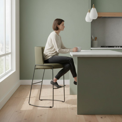 Moderne barkruk stoel designer textiel eetkamerstoel kruk bar groen nieuw.