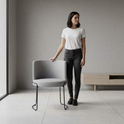 Stoel Modern Gestoffeerde Eetkamerstoelen Textiel Kleur Grijs 1-zits Nieuw