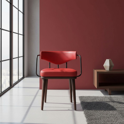 Rode fauteuil Eetkamer Fauteuil Houten stoel Woonkamer 1-zits Stoel