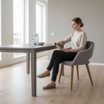 Grijze eetkamerstoel woonkamer stoel met armleuningen stoelen designer hout