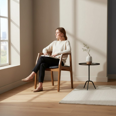 Stijlvolle houten eetkamerstoel Bruine eenzitter Luxe 1-zits fauteuil