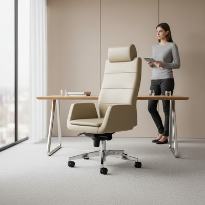 Beige bureaustoel luxe draaistoel directiestoel kantoormeubelen fauteuil