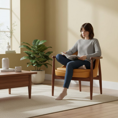 Ontwerper Oranje Gestoffeerde Stoel Eetkamerstoelen Houten Frame Eenpersoons
