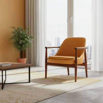 Ontwerper Oranje Gestoffeerde Stoel Eetkamerstoelen Houten Frame Eenpersoons