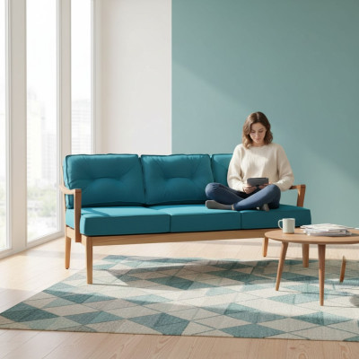 Turquoise driezits eetkamerbank, vrijstaande banken, Ottomaans.