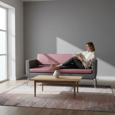 Grijs-roze driepersoons luxe 3-zits hoogwaardige gestoffeerde designbank.