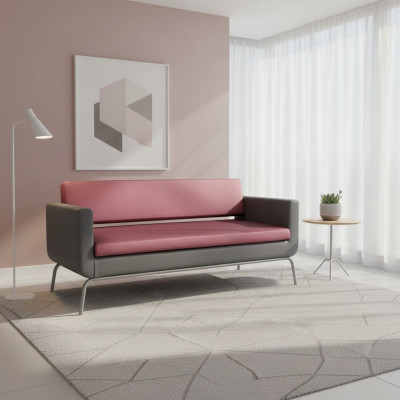 Grijs-roze driepersoons luxe 3-zits hoogwaardige gestoffeerde designbank.