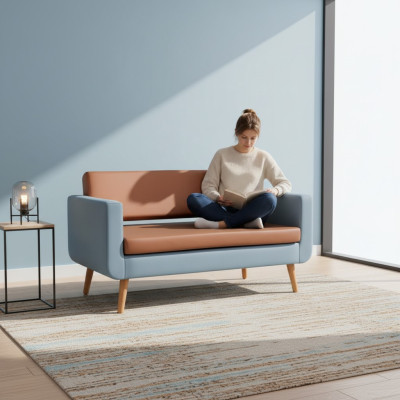 Grijze-oranje bank Luxe 3-zits designerbank Woonkamer zitbank 3-zits.