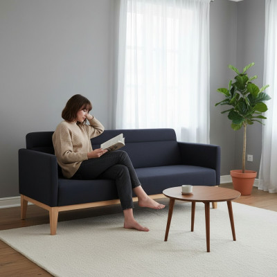 Zwarte driezits luxe 3-zits bank designer gestoffeerde bank houten poten