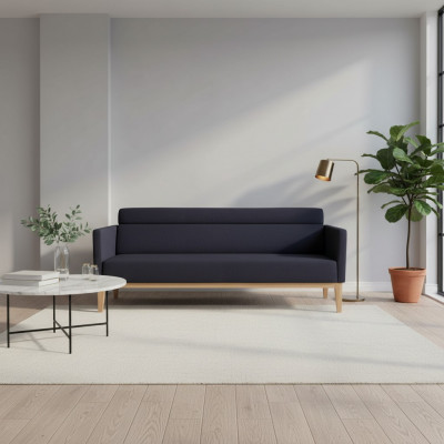 Zwarte driezits luxe 3-zits bank designer gestoffeerde bank houten poten